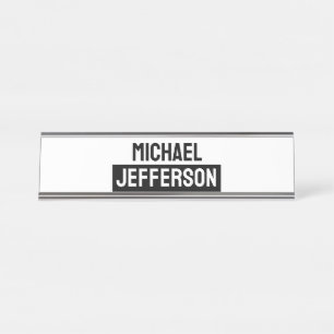 Elegante Plain Zwart Wit Gepersonaliseerde Custom Bureau Naambordje