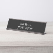 Elegante Plain Zwart Wit Gepersonaliseerde Custom Bureau Naambordje (Voorkant)