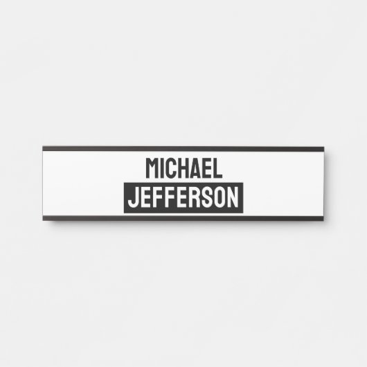 Elegante Plain Zwart Wit Gepersonaliseerde Custom Deurbordje (Voorkant)
