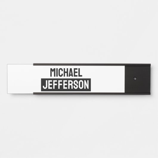 Elegante Plain Zwart Wit Gepersonaliseerde Custom Deurbordje (Voorkant)