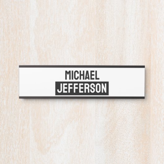 Elegante Plain Zwart Wit Gepersonaliseerde Custom Deurbordje (Voorkant)