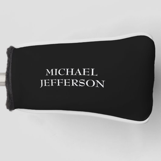 Elegante Plain Zwart Wit Gepersonaliseerde Custom Golfheadcover (Voorkant)