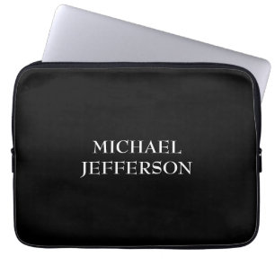 Elegante Plain Zwart Wit Gepersonaliseerde Custom Laptop Sleeve