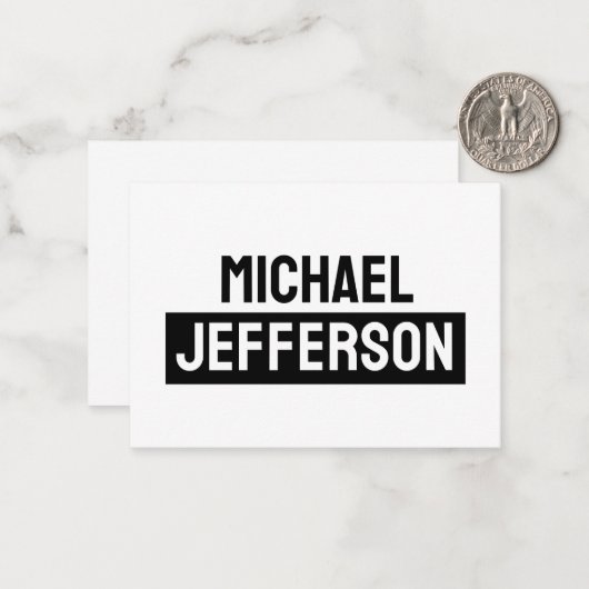 Elegante Plain Zwart Wit Gepersonaliseerde Custom Notitiekaartje (Voorkant / Achterkant in situ)