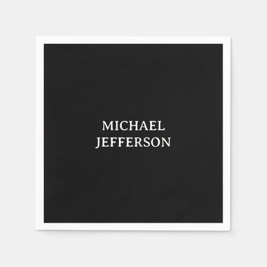 Elegante Plain Zwart Wit Gepersonaliseerde Custom Servet (Voorkant)