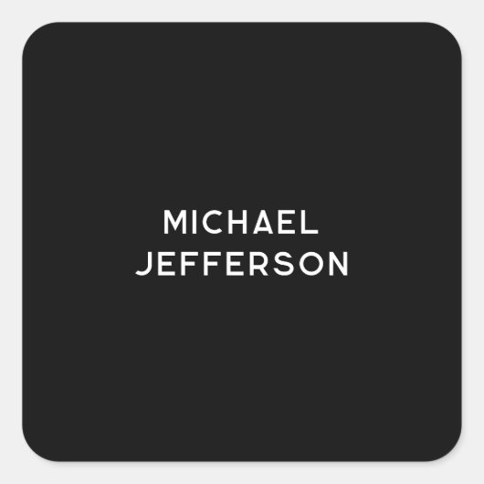 Elegante Plain Zwart Wit Gepersonaliseerde Custom Vierkante Sticker (Voorkant)