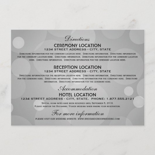 Elegante platina en zwarte bruiloft informatie informatiekaartje (Voorkant)