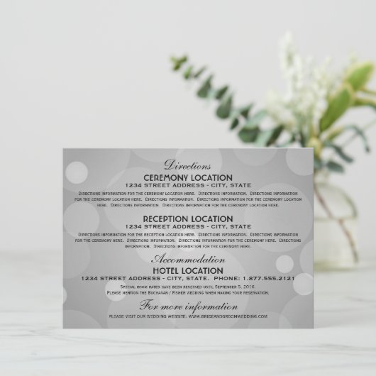 Elegante platina en zwarte bruiloft informatie informatiekaartje (Staand voorkant)