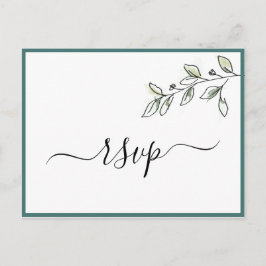 Elegante platte moderne botanische groene RSVP Uitnodiging Briefkaart