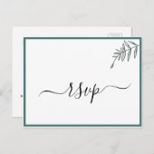 Elegante platte moderne botanische groene RSVP Uitnodiging Briefkaart (Voorkant / Achterkant)