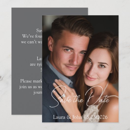 Elegante platte Save the Date trouwuitnodiging (Voorkant / Achterkant)