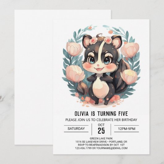 Elegante Plezier Skunk Verjaardag Kaart (Voorkant / Achterkant)