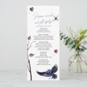 Elegante Plum & Black Crow Halloween Feestdiner Menu (Staand voorkant)