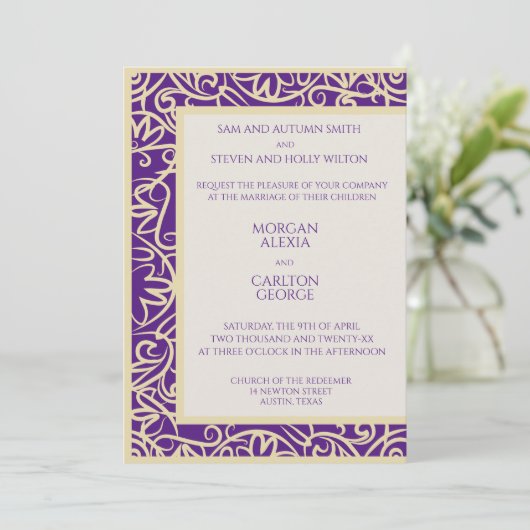 Elegante Plum en Beige Uitnodiging voor elke geleg (Staand voorkant)