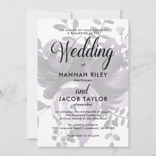 Elegante Plum en Grey met Bloemen en Stippen bruil Kaart (Voorkant)