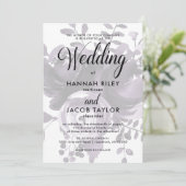 Elegante Plum en Grey met Bloemen en Stippen bruil Kaart (Staand voorkant)