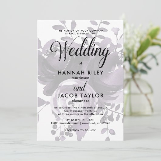 Elegante Plum en Grey met Bloemen en Stippen bruil Kaart (Staand voorkant)