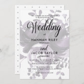 Elegante Plum en Grey met Bloemen en Stippen bruil Kaart (Voorkant / Achterkant)