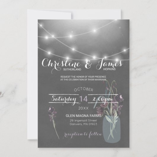 Elegante Plum, Lila & Grey bruiloft uitnodiging (Voorkant)