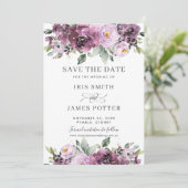 Elegante Plum Mauve Paarse Bloemige Trouw Save The Date (Staand voorkant)