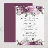 Elegante Plum Mauve Paarse Bloemige Trouw Save The Date (Voorkant / Achterkant)