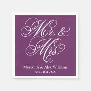 Elegante Plum Mr. en Mrs. Script Custom Monogram Servetten