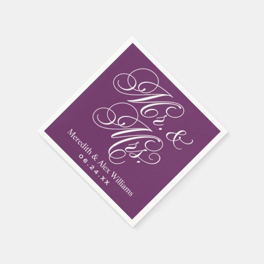 Elegante Plum Mr. en Mrs. Script Custom Monogram Servetten (Hoek)