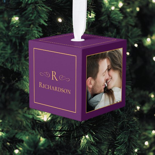 Elegante Plum Paarse 3 Foto Custom Christmas Decoratie
