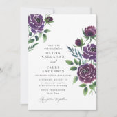 Elegante Plum Paarse Bloemen Huwelijksuitnodiging Kaart (Voorkant)
