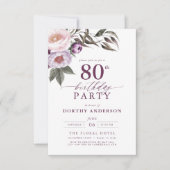 Elegante Plum Paarse Bloemen Script 80ste Verjaard Kaart (Voorkant)