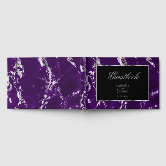 Elegante Plum Paarse en Silver Marble Guestbook Gastenboek (Volledig)