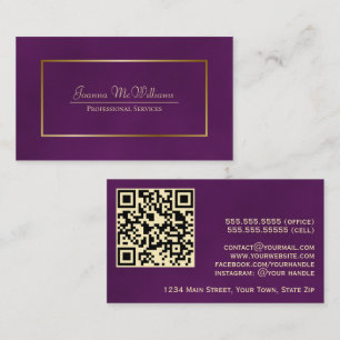 Elegante Plum Paarse & Gold Professionele QR-code Visitekaartje