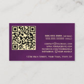 Elegante Plum Paarse & Gold Professionele QR-code Visitekaartje (Achterkant)