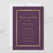 Elegante Plum Paarse Gold Script Engagement Party Kaart (Voorkant)