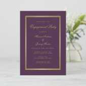 Elegante Plum Paarse Gold Script Engagement Party Kaart (Staand voorkant)