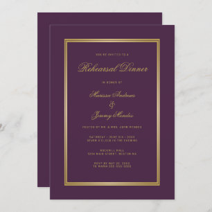 Elegante Plum Paarse Gold Script repetitie diner Kaart
