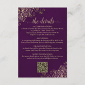 Elegante Plum Paarse & Gold Wedding QR Code Detail Informatiekaartje (Voorkant)