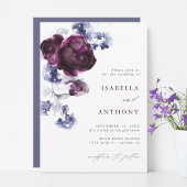 Elegante Plum Paarse & Indigo Blue Floral Wedding Kaart
