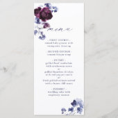 Elegante Plum Paarse & Indigo Blue Floral Wedding Menu (Voorkant)