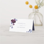 Elegante Plum Paarse & Indigo Blue Floral Wedding Plaatskaartje (Achterkant)