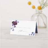 Elegante Plum Paarse & Indigo Blue Floral Wedding Plaatskaartje (Voorkant)