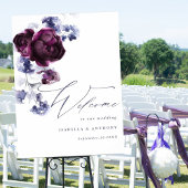 Elegante Plum Paarse & Indigo Blue Floral Wedding Poster