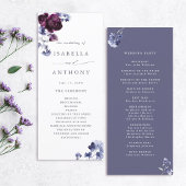 Elegante Plum Paarse & Indigo Blue Floral Wedding Programmakaart