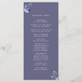 Elegante Plum Paarse & Indigo Blue Floral Wedding Programmakaart (Achterkant)
