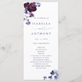 Elegante Plum Paarse & Indigo Blue Floral Wedding Programmakaart (Voorkant)