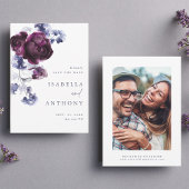 Elegante Plum Paarse & Indigo Blue Floral Wedding Save The Date