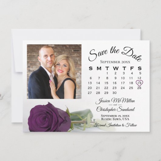 Elegante Plum Paarse Roos Trouwkalender & Foto Save The Date (Voorkant)