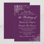 Elegante Plum Paarse & Silver formele bruiloft Kaart (Voorkant / Achterkant)