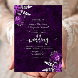 Elegante Plum Silver Floral Wedding Kaart