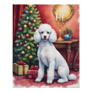 Elegante poedel naast kerstboom vakantiehond  perfect poster